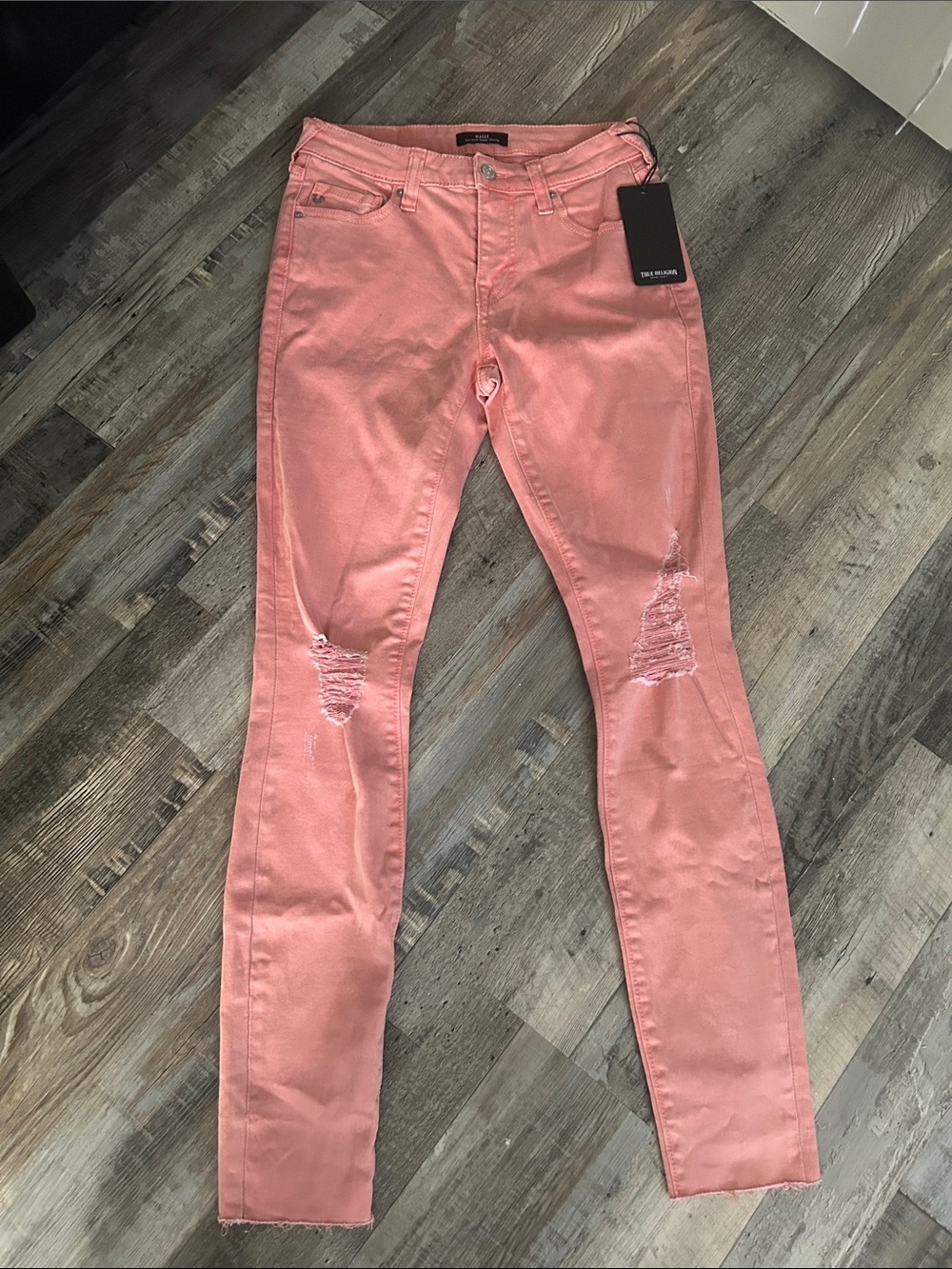 True Religion Coral Pink Distressed Skinny Jeans